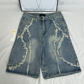 Vintage-Styled Cat Whisker Denim Shorts