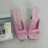 Square-Toe Crystal High Heels With Block Heels