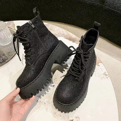 Checkerboard Pattern Lace Up Chunky Sole Boots