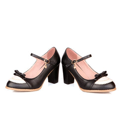 Autumn Bow Buckle Thick High Heels