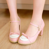 Autumn Bow Buckle Thick High Heels