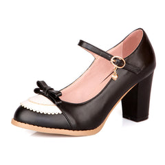 Autumn Bow Buckle Thick High Heels