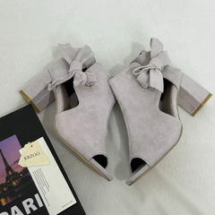 Side-Cutout Lace-Up Block-Heel Sandals