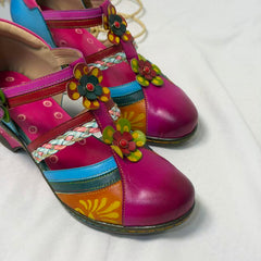 Floral Color-Block Wedge Heels