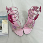 Square-Toe Crystal High Heels With Block Heels