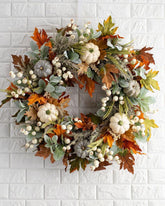 1pc Christmas Wreath Autumn Thanksgiving Wreath With Pumpkin Maple Leaf Front Door Stairway Window Indoor Outdoor Decoration