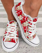 Merry Christmas Santa Claus Snowflake Print Raw Hem Sneakers