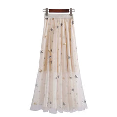 Wish Upon A Star Tiered Tulle Midi Skirt - Cream