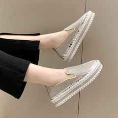 Gray Platform Rhinestone Holiday Flats & Sneakers