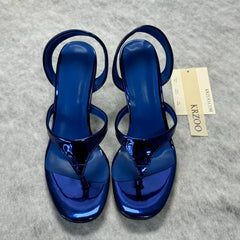 A slip-on toeless open-toe Roman-style shoe