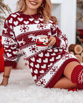 Christmas Elk Heart Snowflake Print Knit Casual Dress