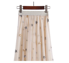Wish Upon A Star Tiered Tulle Midi Skirt - Cream
