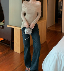 Flute Off The Shoulder Knit Top - Latte