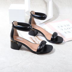 Single Puffy Band Ankle Strap Zipper Sandals