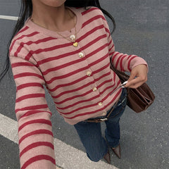 Red striped knit cardigan