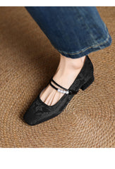 Square Floral Print Mid Block Heel Shoes