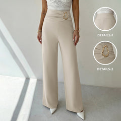 Wide-leg trousers with a gathered waist and metal buckle