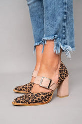 Pointed-Toe Leopard-Print Belt Buckle Sandals