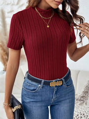 Janice Ribbed Crop Turtleneck Top - Terracotta