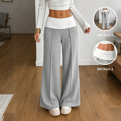 Color-block wide-leg trousers with center seams and folded cuffs