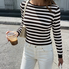 Striped boat-neck fitted sweater