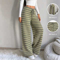 Color-block striped straight-leg wide-leg trousers with a tie-waist