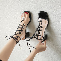 Sexy Transparent Straps Lace-Up Sandals