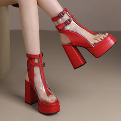Zipper High Heels Waterproof Platform Transparent