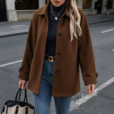 Button-front collared mid-length coat