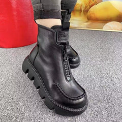 Comfortable Pu Leather Ankle Boots Low Heel Zipper Boots