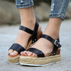 Open Toe Espadrille Platform Sandals Cork Elastic Strap Sandals