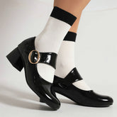 Patent Leather Mary Jane Shoes With Pearl Chunky Heels