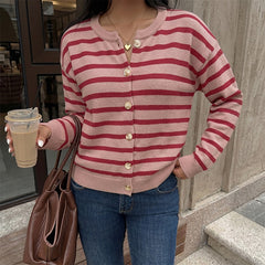 Red striped knit cardigan