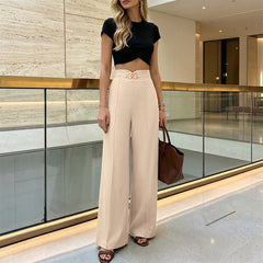 Drapey Solid-Color High-Waisted Textured Suit Trousers