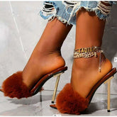Suede Fur High Heel Sandals