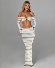 Shuffle Striped Slit Maxi Skirt