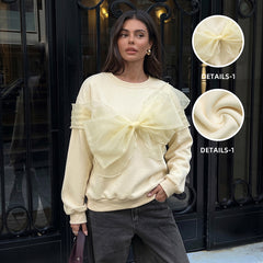 Long-sleeve pullover sweatshirt with a 3D bow