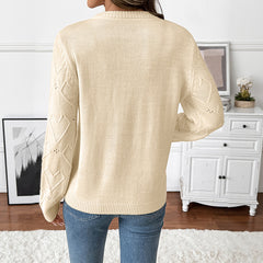 Heart-patterned jacquard pullover sweater