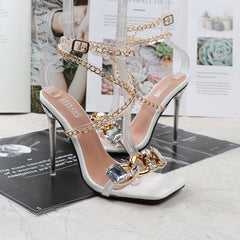 Noble Gold Chain Large Crystal High Heel Sandals