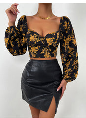 Fancy Seeing You Floral Velvet Ruched Crop Top