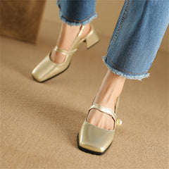 Patent Leather Chunky High Heels With Buckle Strap