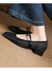 Square Floral Print Mid Block Heel Shoes