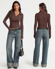 Jareth Cotton Blend Collared Bodysuit - Camel