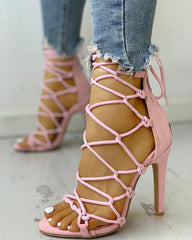 Stylish Open Toe Lace Up Stiletto Heels