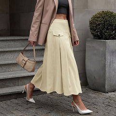 High-waisted pleated corduroy A-line midi skirt