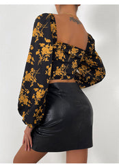 Fancy Seeing You Floral Velvet Ruched Crop Top