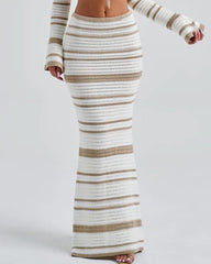 Shuffle Striped Slit Maxi Skirt