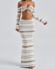 Shuffle Striped Slit Maxi Skirt