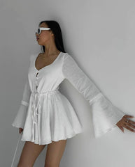 Found Love Pleated Romper - White