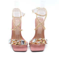 Noble Gold Chain Large Crystal High Heel Sandals